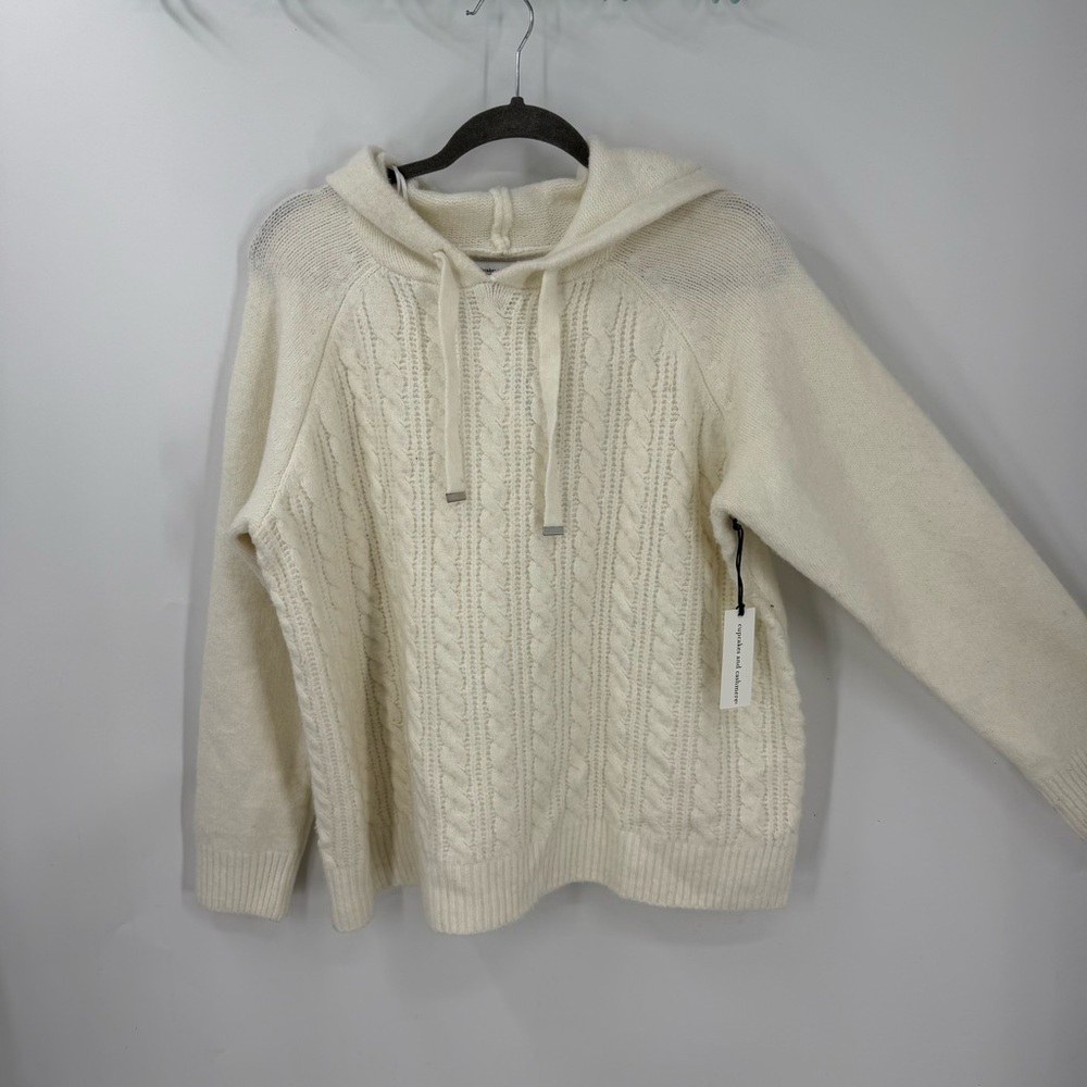 Cupcakes and cashmere cream and cable knit attached hood sweater 1X NWT